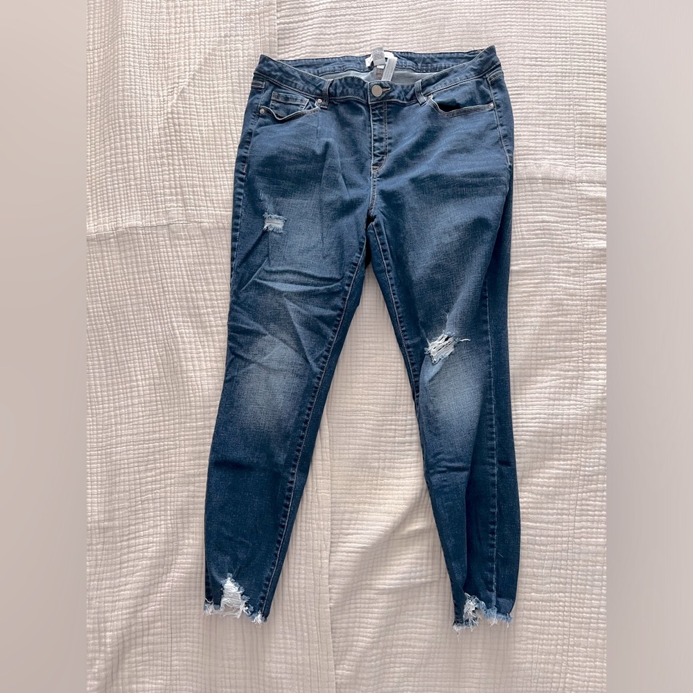 Lane Bryant 18 Raw Hem Flex Magic Waistband mid-Rise Skinny Jean in dark wash